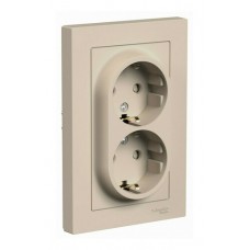 Розетка двойная с заземлением, со шторками на одно гнездо Schneider Electric, песок
