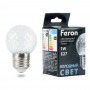 Лампа светодиодная Feron LB-385 Шарик 6400K прозрачный E27 1W 230V