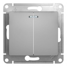 Выключатель 2-клавишный с подсветкой Schneider GLOSSA, алюминий