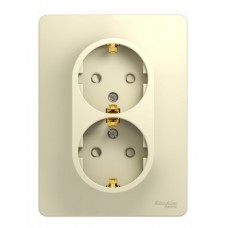 Розетка двойная на 1 гнездо с заземлением, со шторками Schneider GLOSSA, бежевый