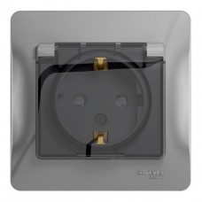 Розетка с заземлением, с крышкой, со шторками IP44 Schneider GLOSSA, алюминий