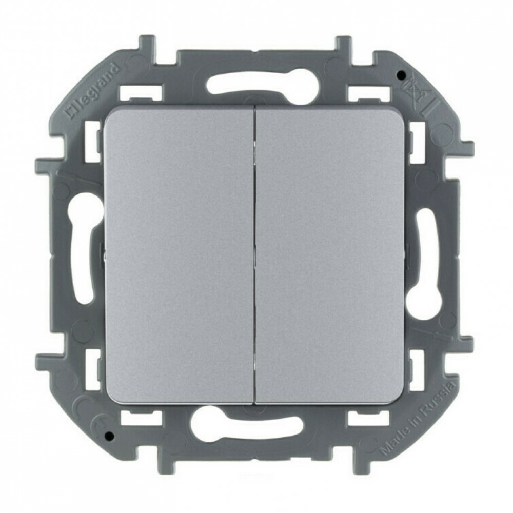Переключатель 2-клавишный проходной Legrand INSPIRIA, алюминий, 673657