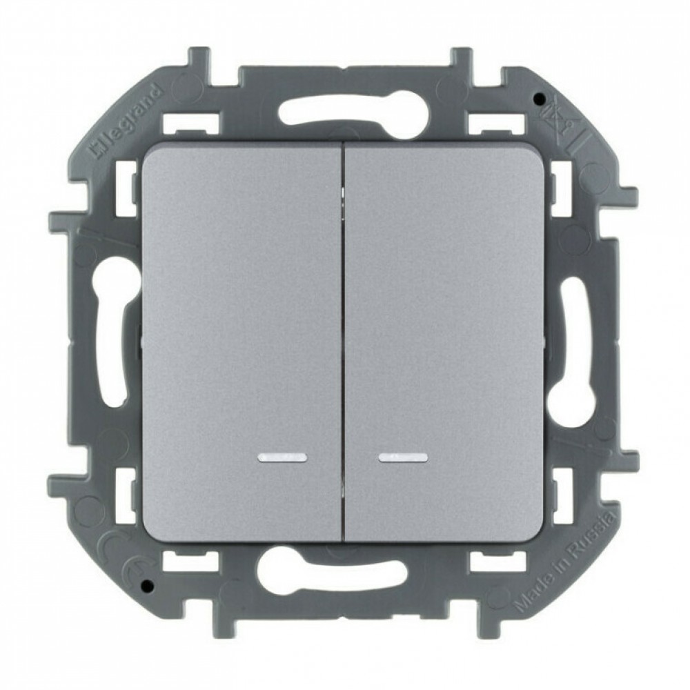 Переключатель 2-клавишный проходной с подсветкой Legrand INSPIRIA, алюминий, 673667