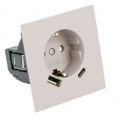 Розетка 1-местная з/ш с/з 16А + USB + Type C (механизм), STEKKER, 250В, 20W, серия Мия, RST16-3119-08, пудровый жемчуг
