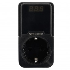 Реле напряжения для розетки регулируемое STEKKER VPR-200B, 230В,16A,черный